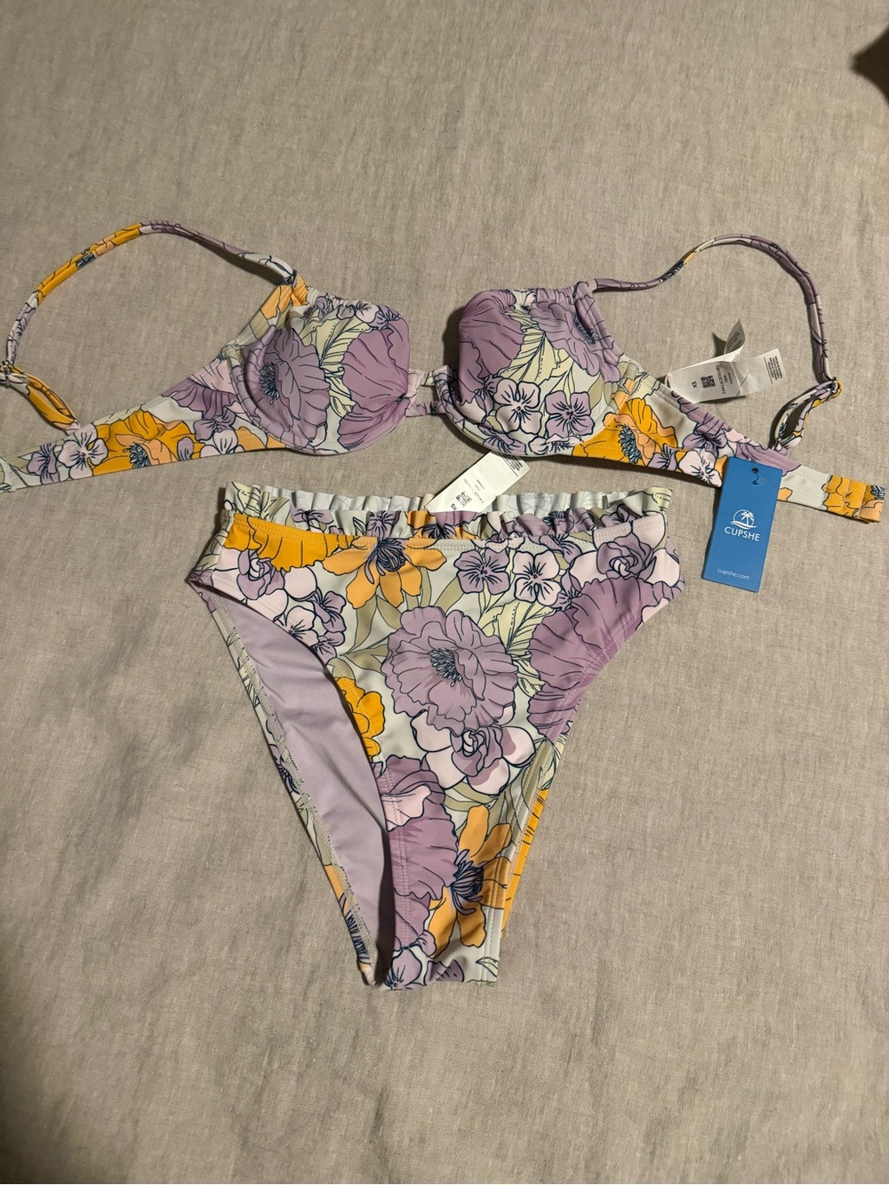 NWT CupShe XS Lavender and Yellow Floral Underwire Bikini